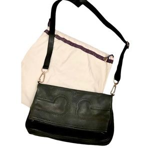 Tory Burch Amalie Fold Over Black Crossbody Purse Clutch Messenger Bag Authentic